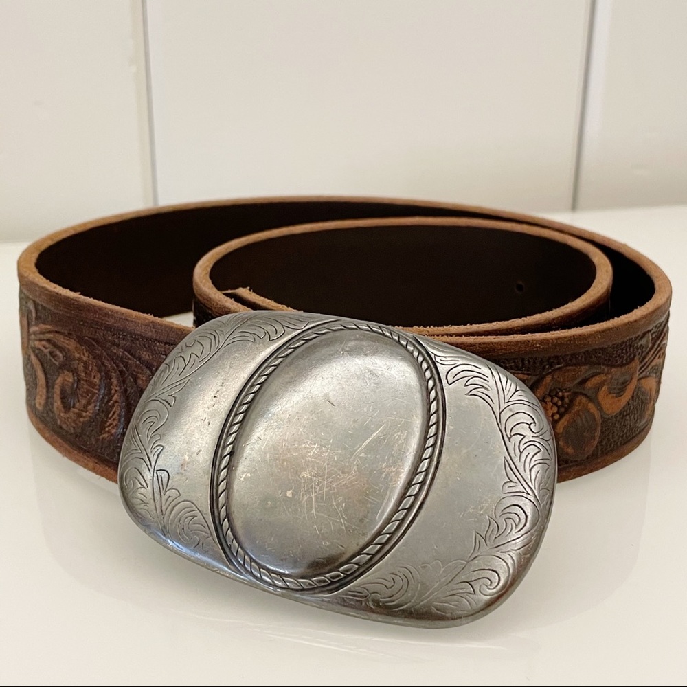Brave Beltworks Tooled Brown Italian Leather Belt